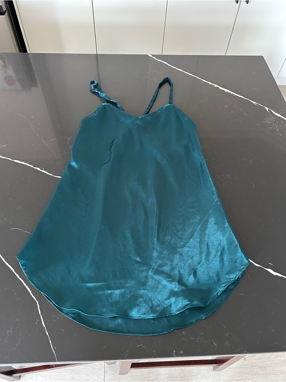 Vintage Silk & Satin Emerald Green Satin V-Neck Cami Slip 90s Y2K Lingerie Top